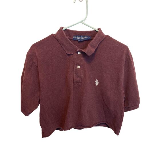 U.S. Polo Women's Large Cropped Short Sleeve Maroon Collared Top Size Large - Picture 1 of 7